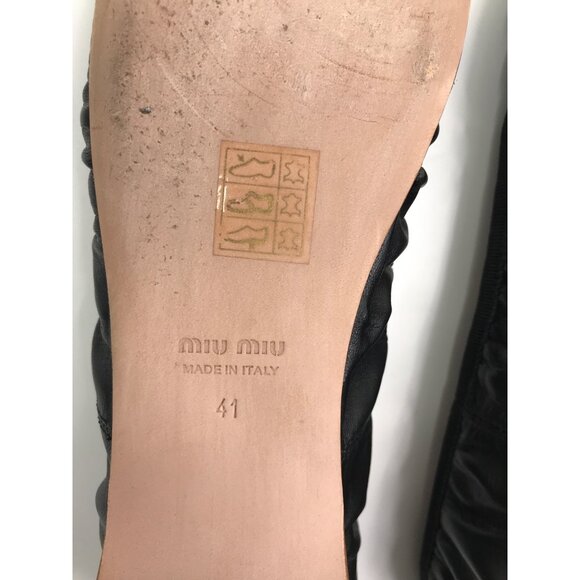 Miu Miu Leather Ballet Bow Rhinestone Heel Flat Shoe Black Size 41 - Picture 7 of 7